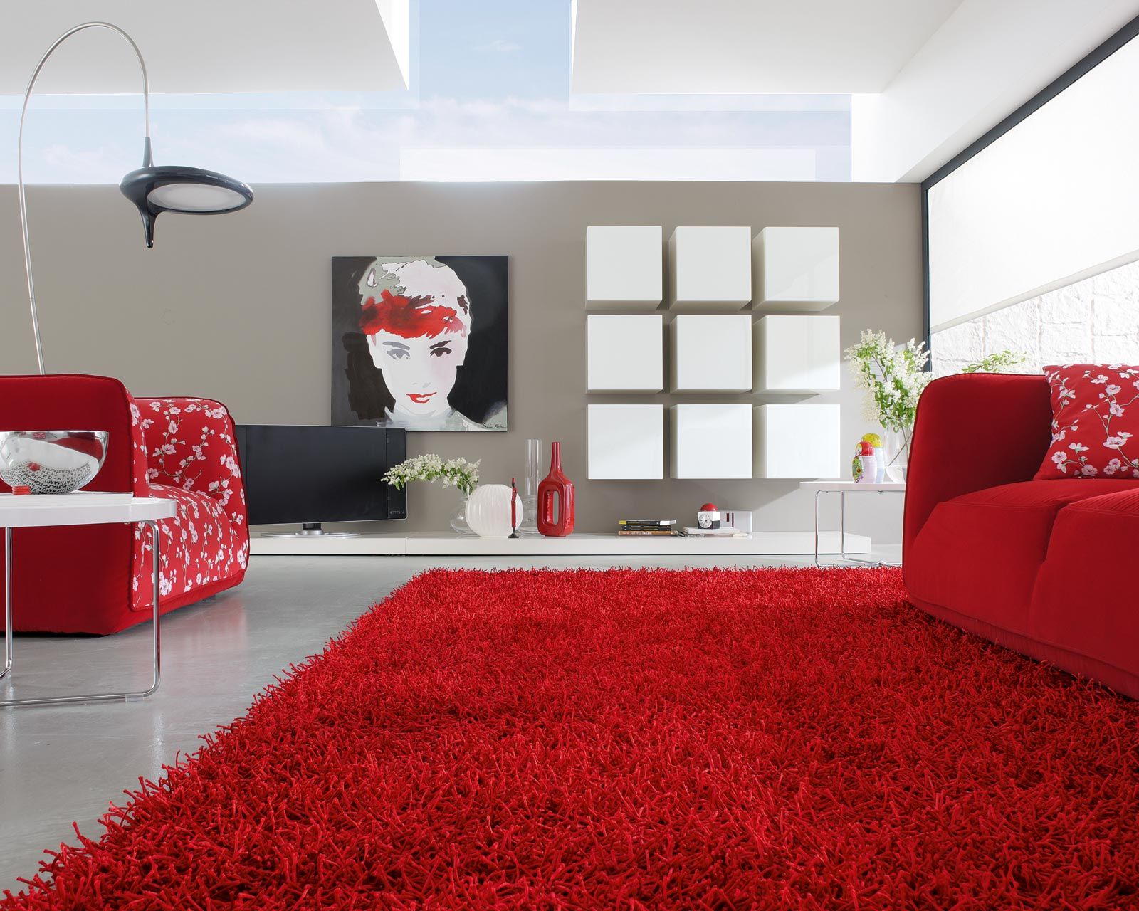 Modern Living Room With Red Persian Rugs