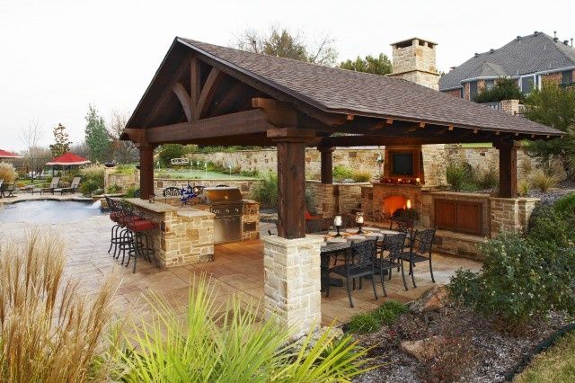 Outdoor Kitchen With Fireplace